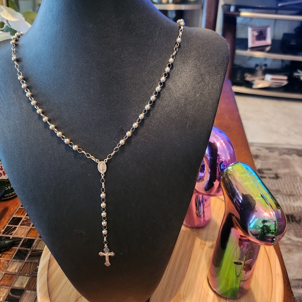 925 Sterling Silver Rosary Necklace